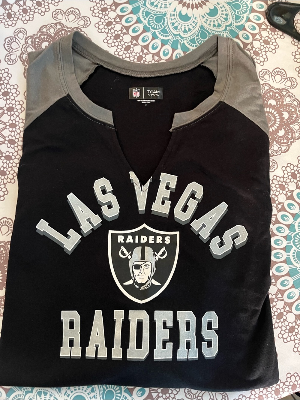 NFL Black and Gray Las  Vegas Raiders Team Apparel Raglan Tee